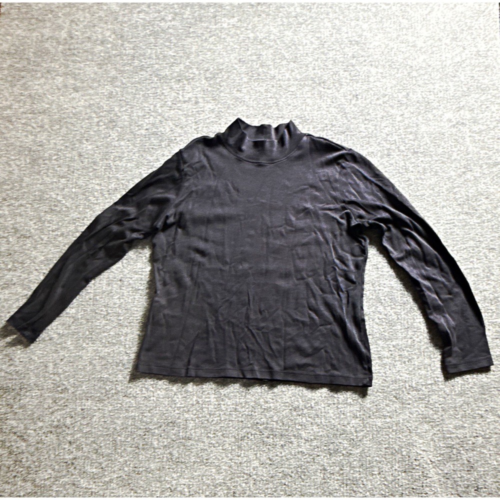 L.L.Bean Womens Black Knit Mock Neck Long Sleeve 100% Cotton Top Size L Reg